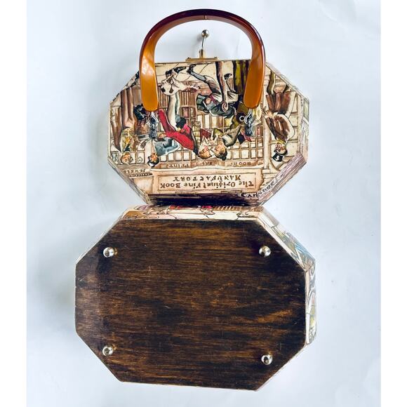 Vintage Box w Handle Decoupage Storage Trinket Catchall Book Academia Library - Picture 10 of 12